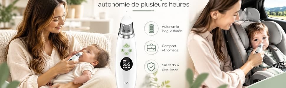 Autonomie de plusieurs heures : batterie longue durée, compact et nomade, sûr et doux pour bébé