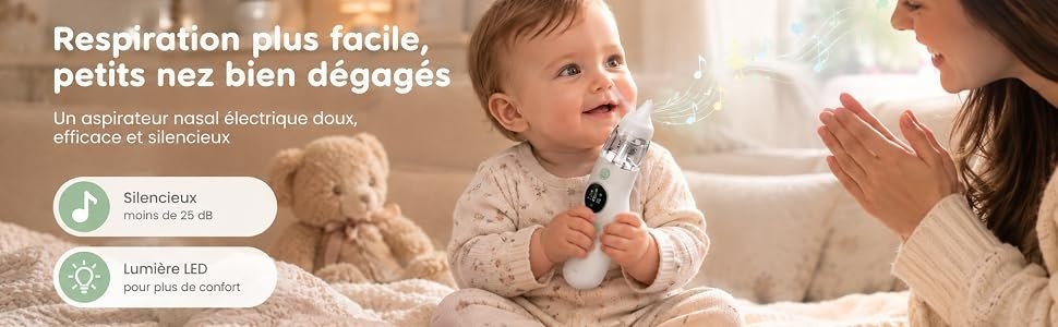 Respiration plus facile, petits nez bien dégagés : aspirateur nasal électrique doux, efficace et silencieux